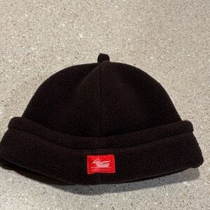 Patagonia Brown Fleece Beanie with Red Logo